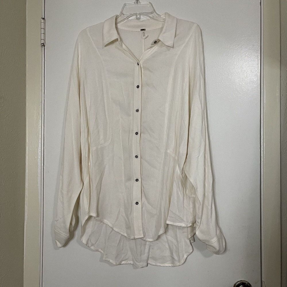 Free People ivory button down long sleeve collared popover tunic shirt Large